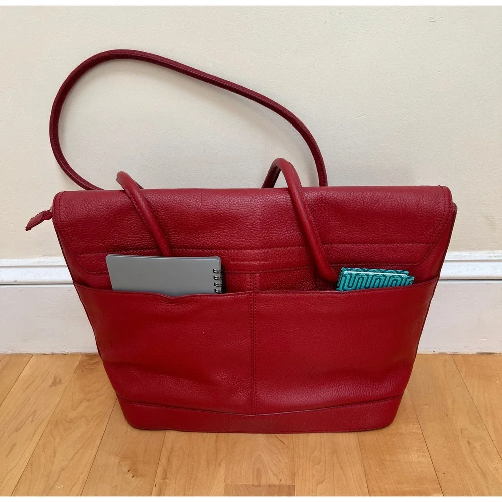 Women's Business Tote Handbag Large Red Pebbled Leather Work Bag Professional